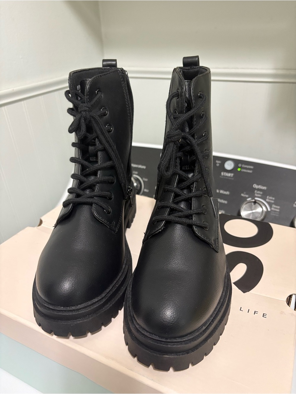 Black Lace-Up Platform Boots - Women size 8.5